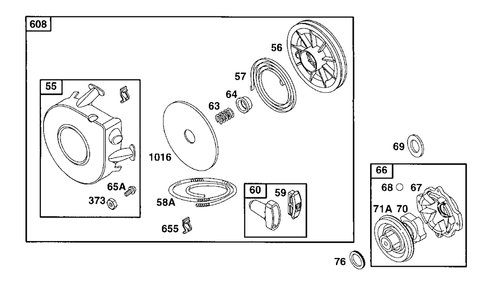 Rewind Assembly Diagram and Parts List for 252411-0168-XX  Briggs and Stratton Engine